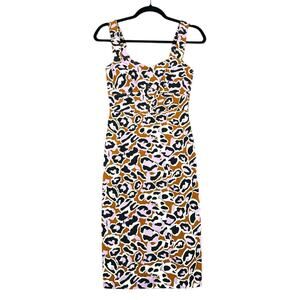 J Crew Leopard Print Contrast Stitch Sheath Wiggle Dress Stretch Women 00‎